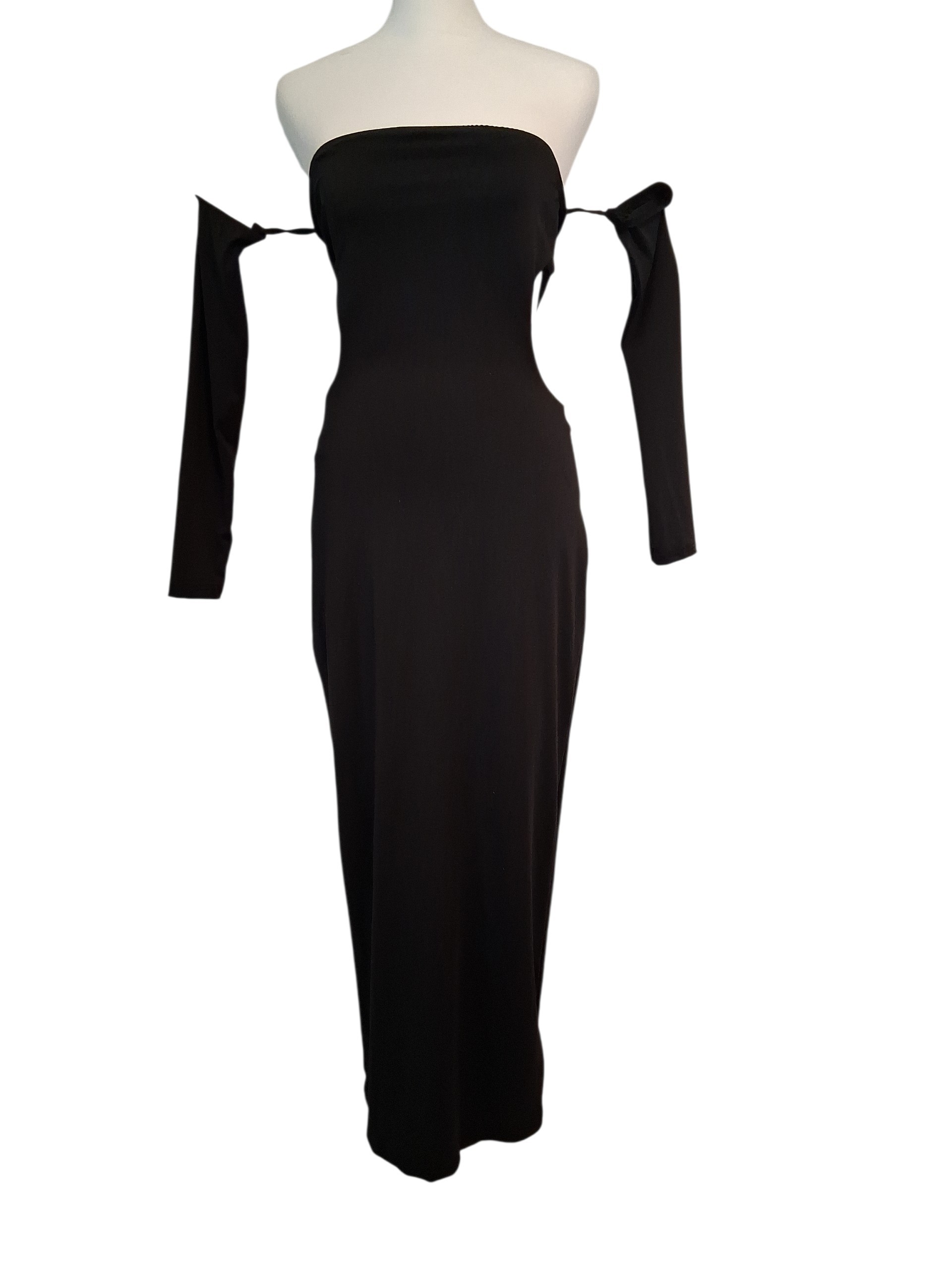 Nwt Sheinbae Black Strapless Cutout Maxi Dress & Removable Sleeves
